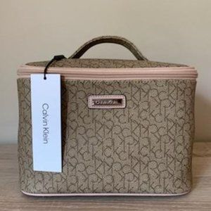 Calvin Klein Makeup Train Case Khaki Logo Pink Trim